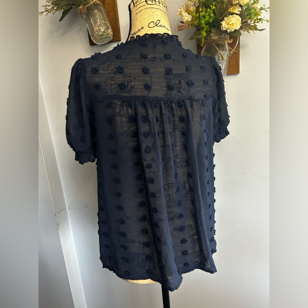 Umgee blouse navy coastal nautical boho chic lightweight preppy - Picture 4 of 10